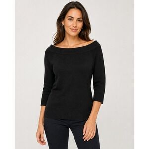 White House Black Market Black Boat Neck Keyhole Twist Back 3/4 Sleeve Sweater M